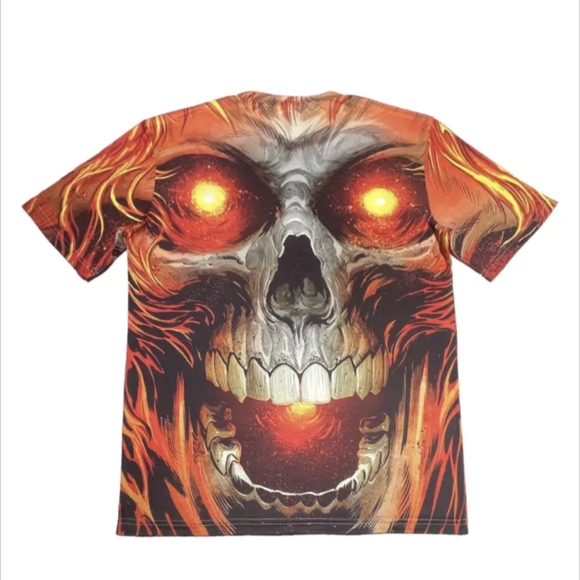 BIKER SKULL SKELETON 3-D FLAMES FIRE GOTHIC PUNK ROCK T-SHIRT SIZE MEDIUM (38) - Picture 4 of 7